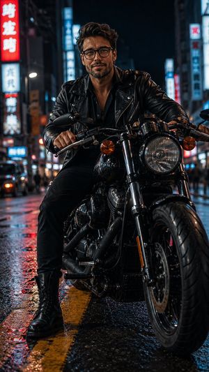 东京夜景中的骑行者