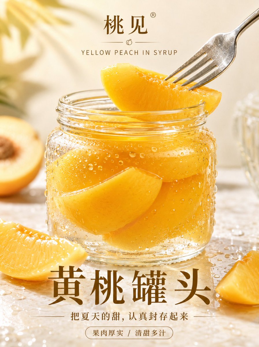 高端写实风黄桃罐头海报