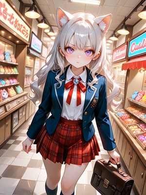 Cat-Eared Schoolgirl in Sweets Arcade