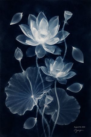 Translucent Lotus Cyanotype