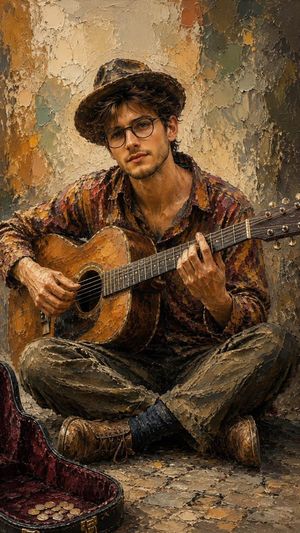 Impasto Oil Painting Street Musician