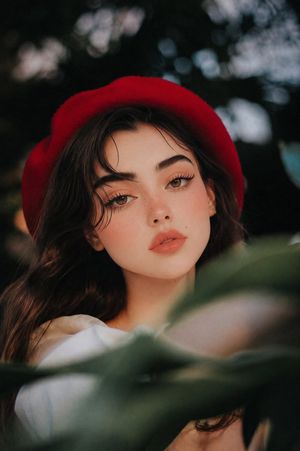 Dreamy Red Beret Garden Portrait
