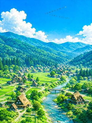 Aerial Summer Shirakawa-go Valley