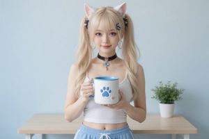 EDIT-01 杯子改绿

⑤ 编辑：局部改色
底图：2.5D轻写实喵喵酱 + 猫爪杯（3:2）
考