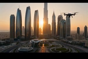 Cinematic Dubai Skyline Drone View