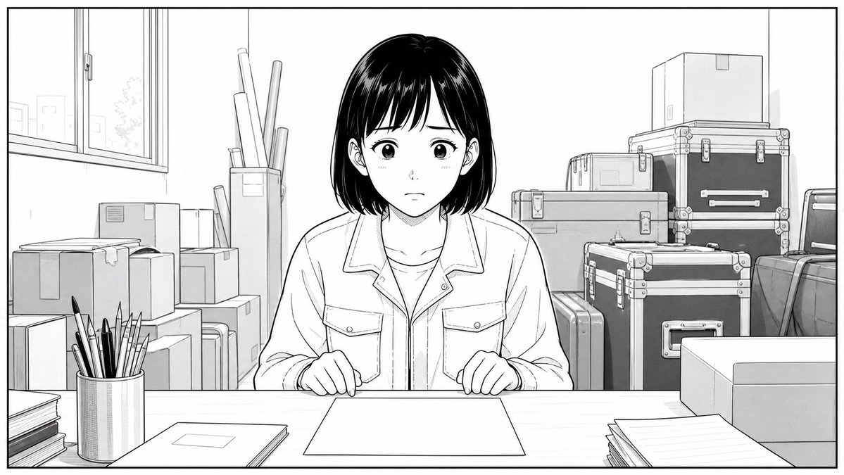 Manga Woman Writing in Storage Office