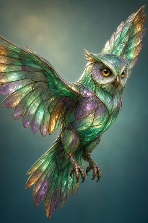 Stained Glass Flying Owl