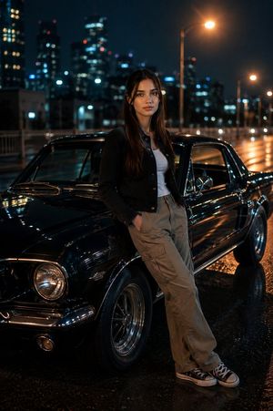 Cinematic Night Portrait With Vintage Muscle Car