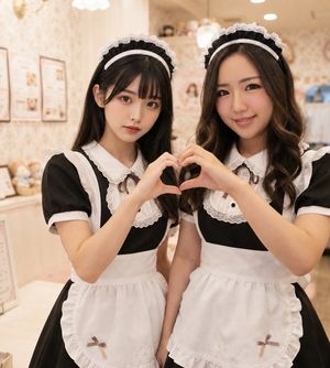 Two Maid Cafe Girls Making a Heart