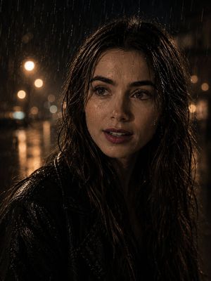Cinematic Noir Rainy Portrait