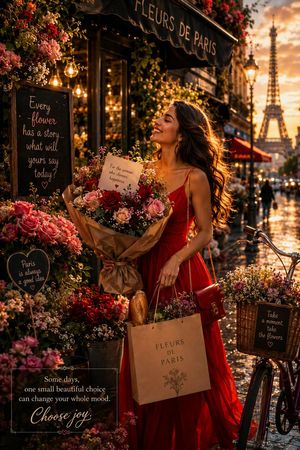 Cinematic Parisian Flower Shop Portrait