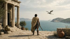 Greek Warrior Watching Dragon