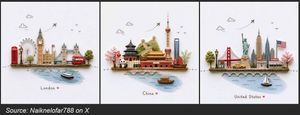 Watercolor Travel Landmark Triptych