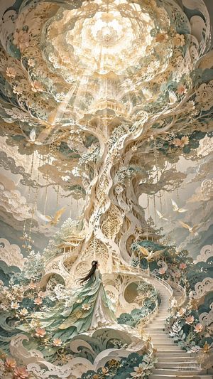 Oriental Papercut World Tree Art