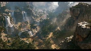 Cinematic Rocky Waterfall Valley