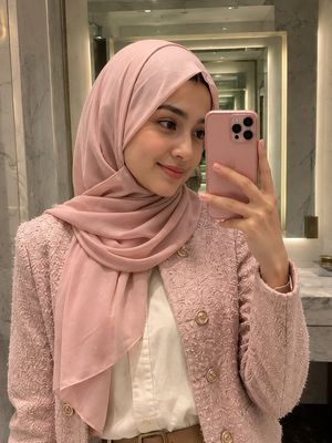 Pink Hijab Mirror Selfie Portrait