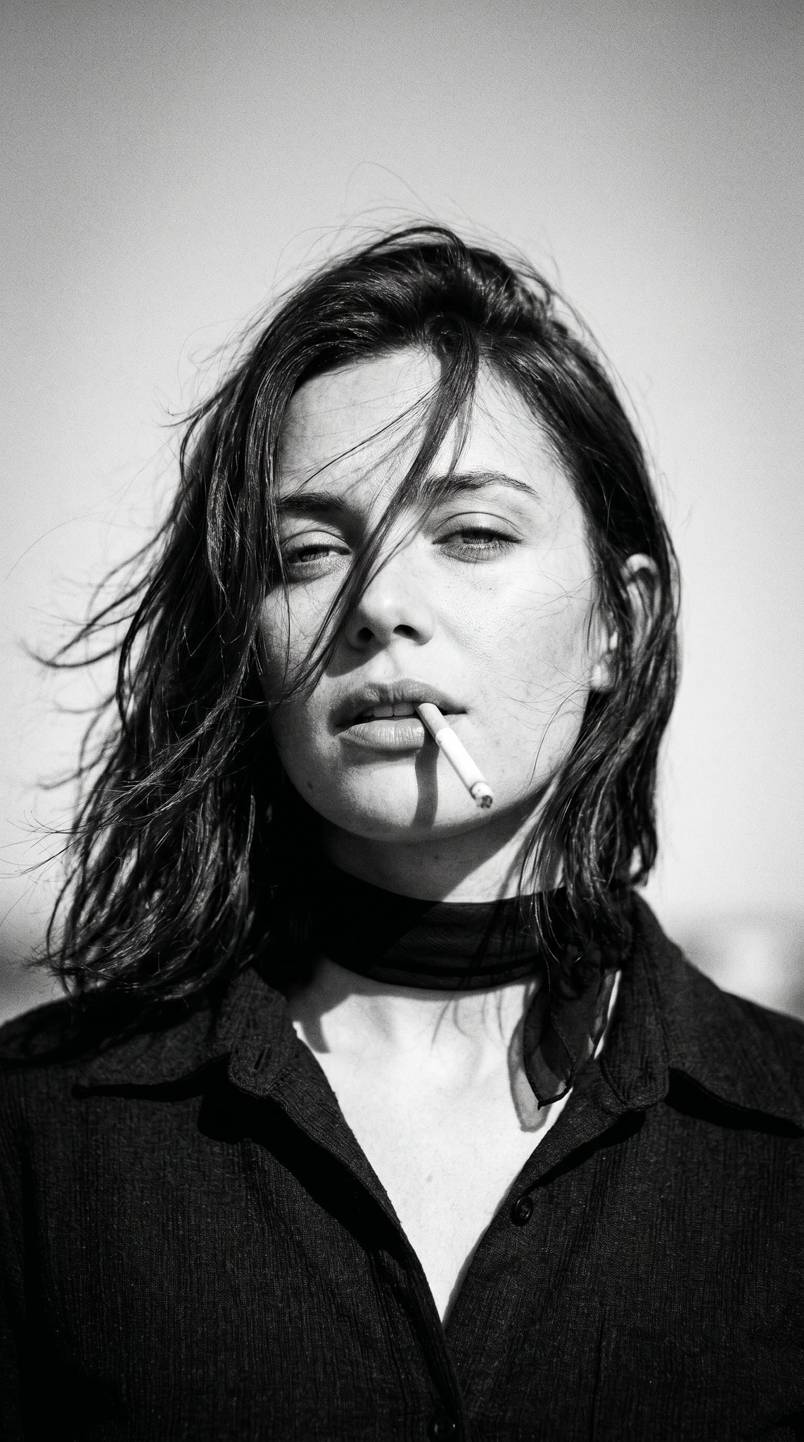 1970s Windswept Black-and-White Portrait