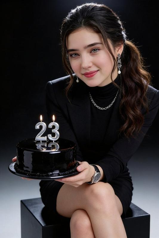 Black Birthday Cake Studio Portrait