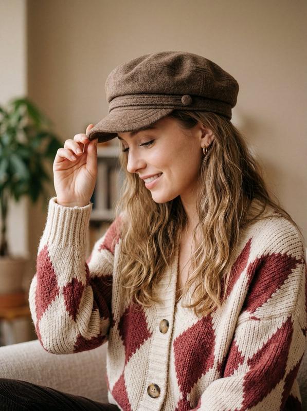Autumn Baker Boy Cap Knit Portrait