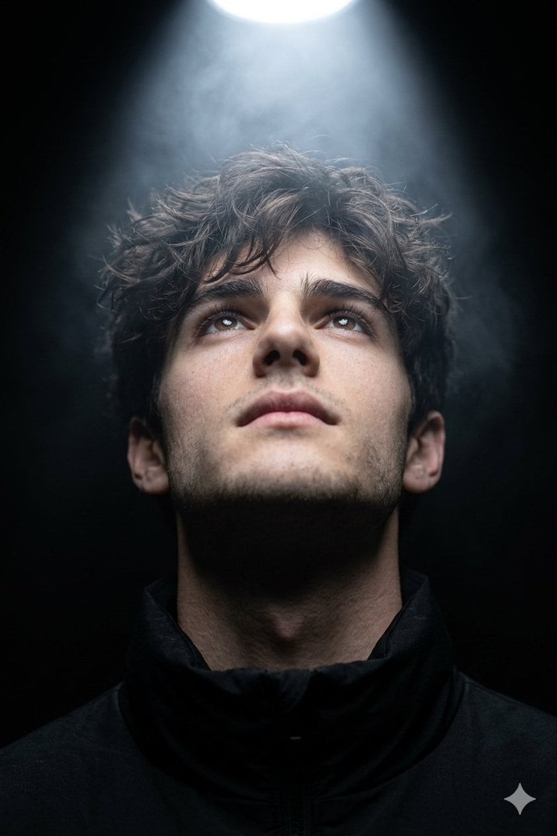 Upward Gaze Spotlight Portrait