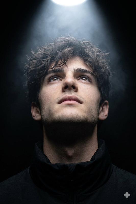 Upward Gaze Spotlight Portrait