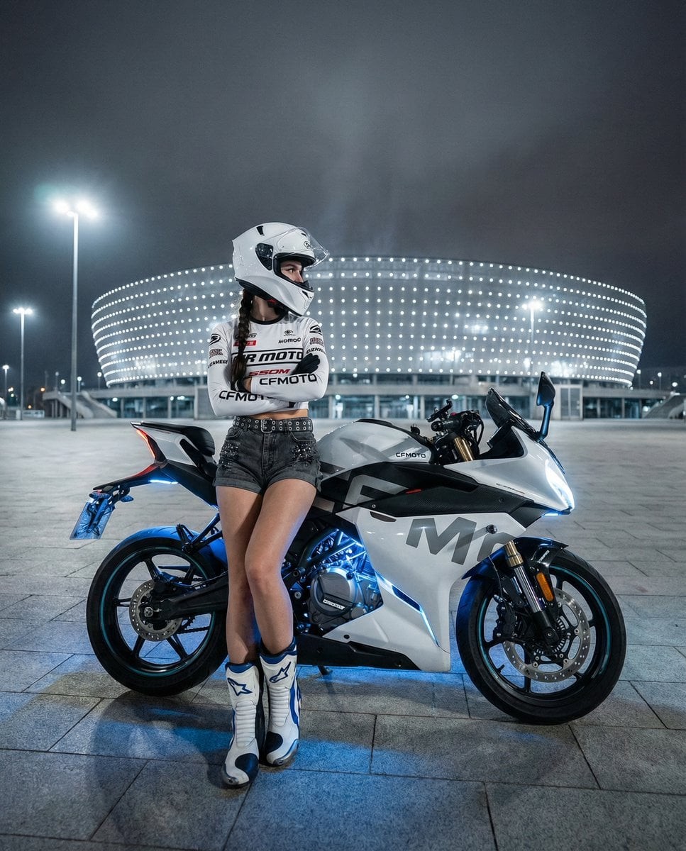 Night Sportbike Female Rider Portrait
