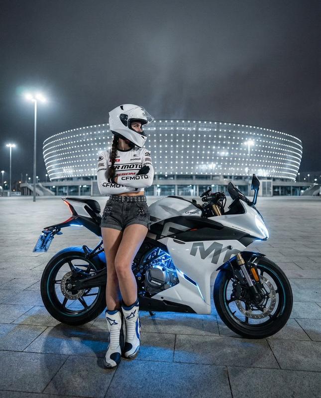 Night Sportbike Female Rider Portrait