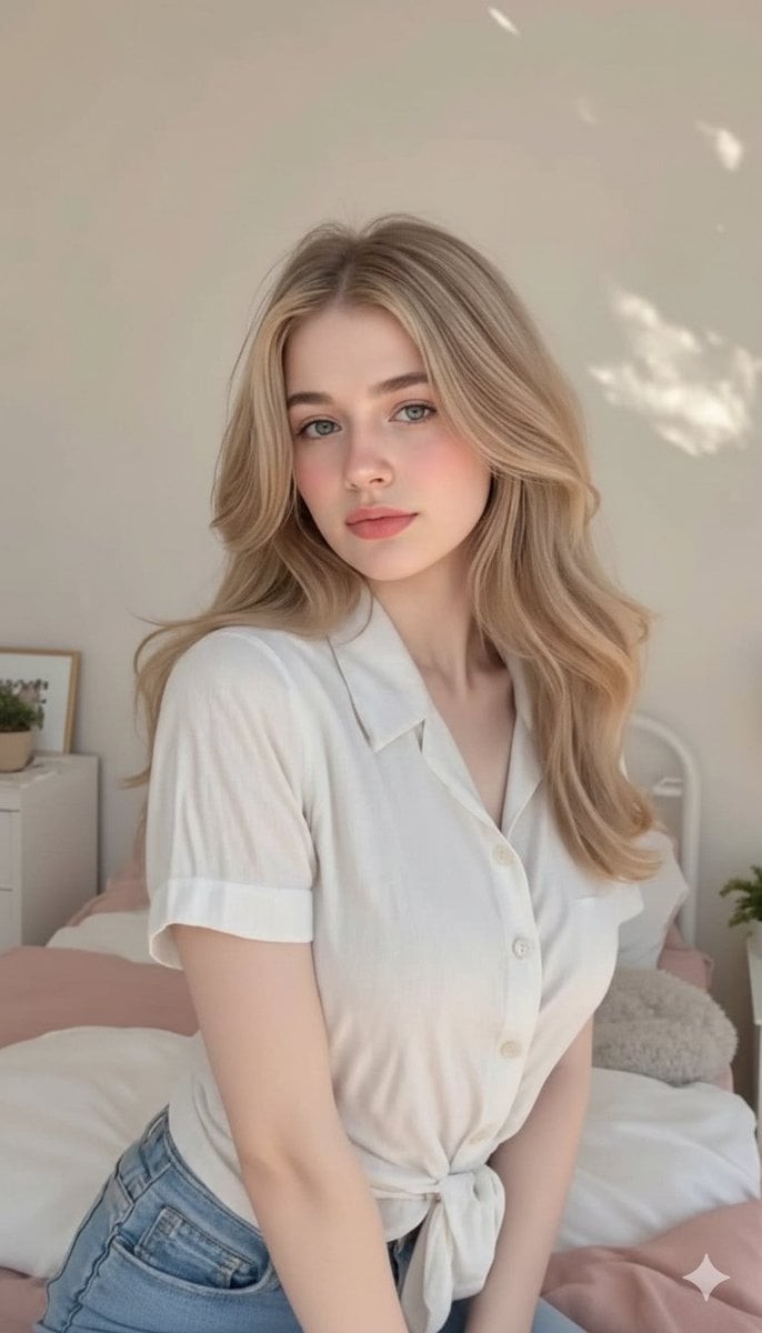 Morning Bedroom Denim Girl