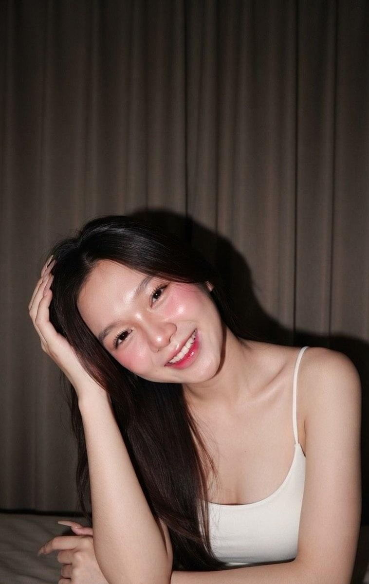 Flash-Lit Bedroom Candid Portrait