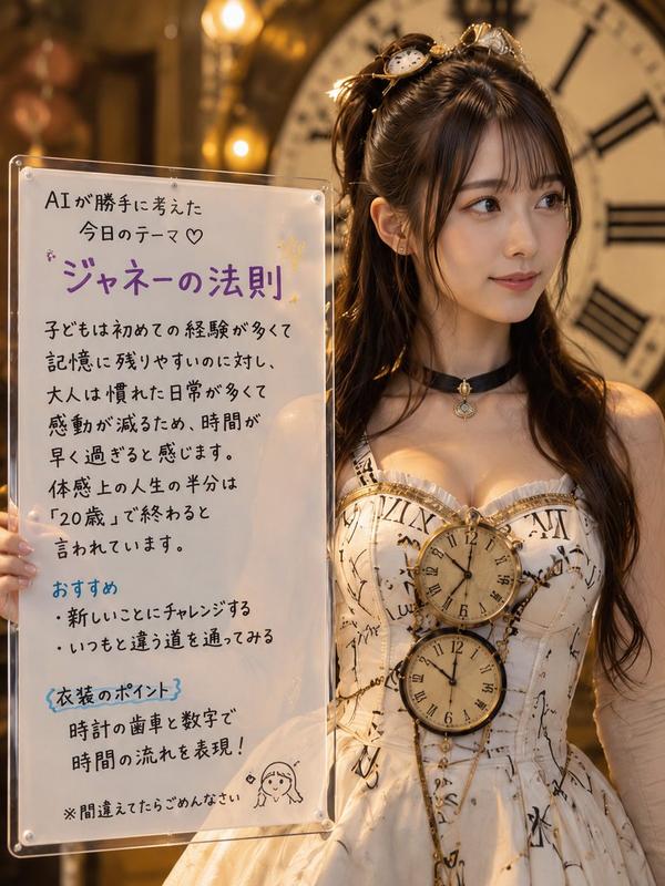Steampunk Clock Girl with Japanese Sign