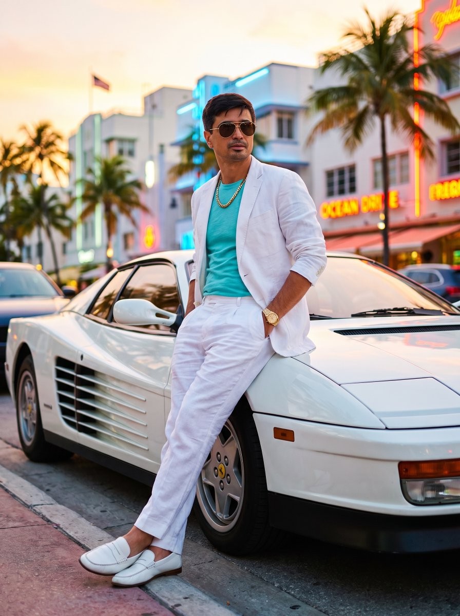 80s Retro Miami Ferrari Portrait