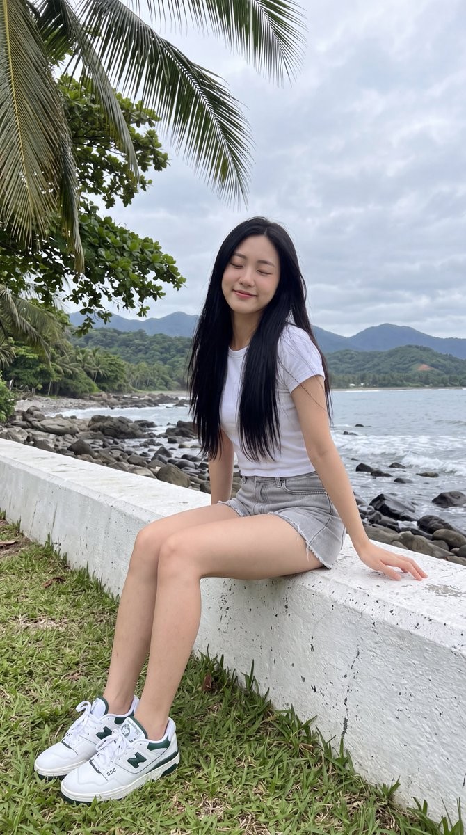 East Asian Woman on Seawall