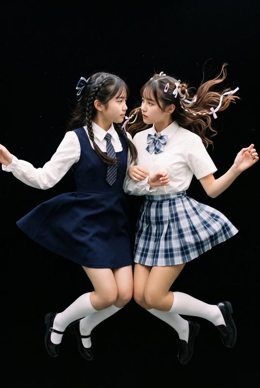 Floating Schoolgirl in Dark