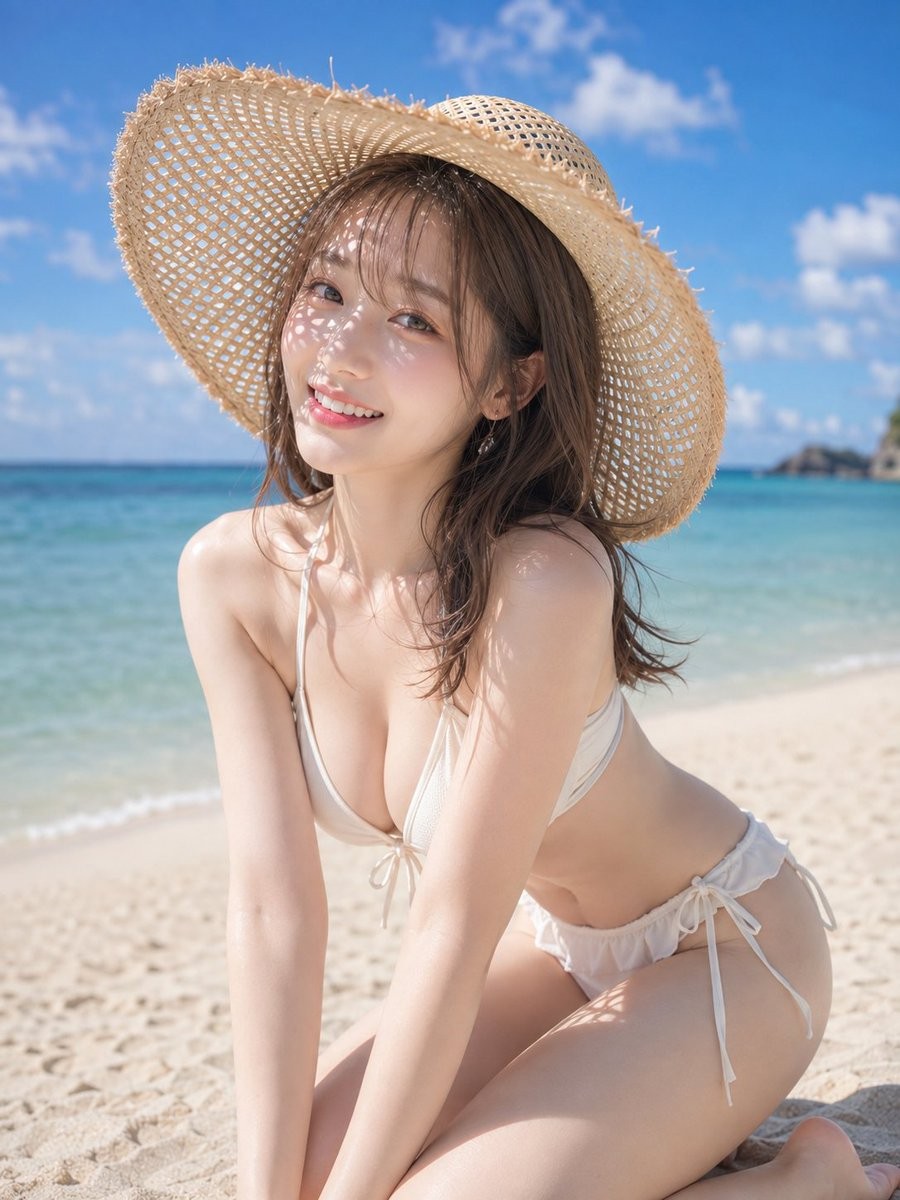 Straw Hat Shadows Beach Portrait