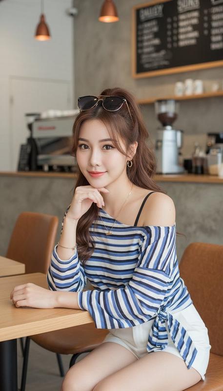 Stylish Woman in Modern Cafe