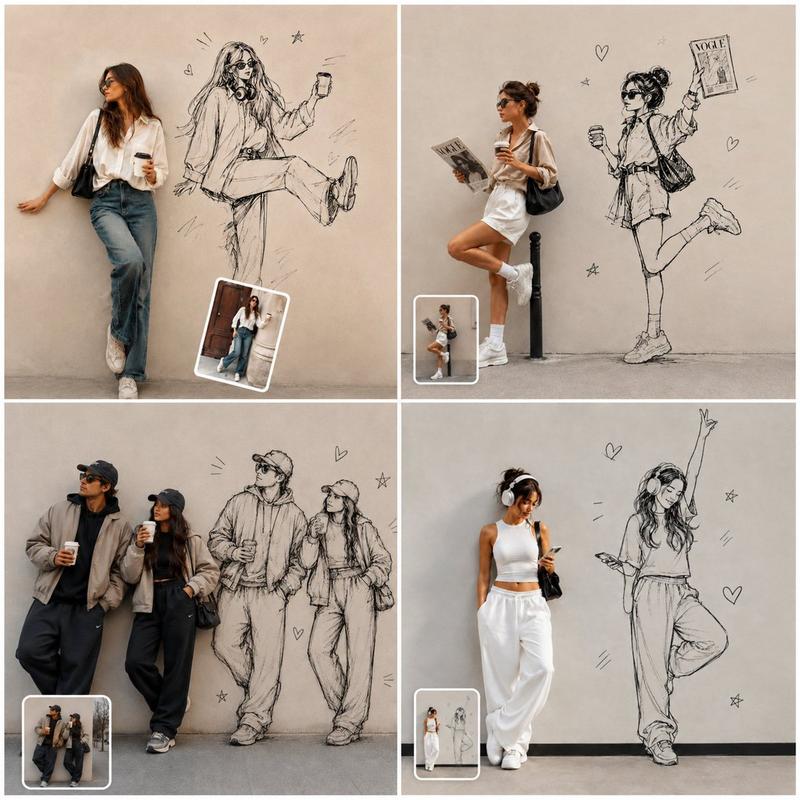 Street Fashion Wall Sketch Collage