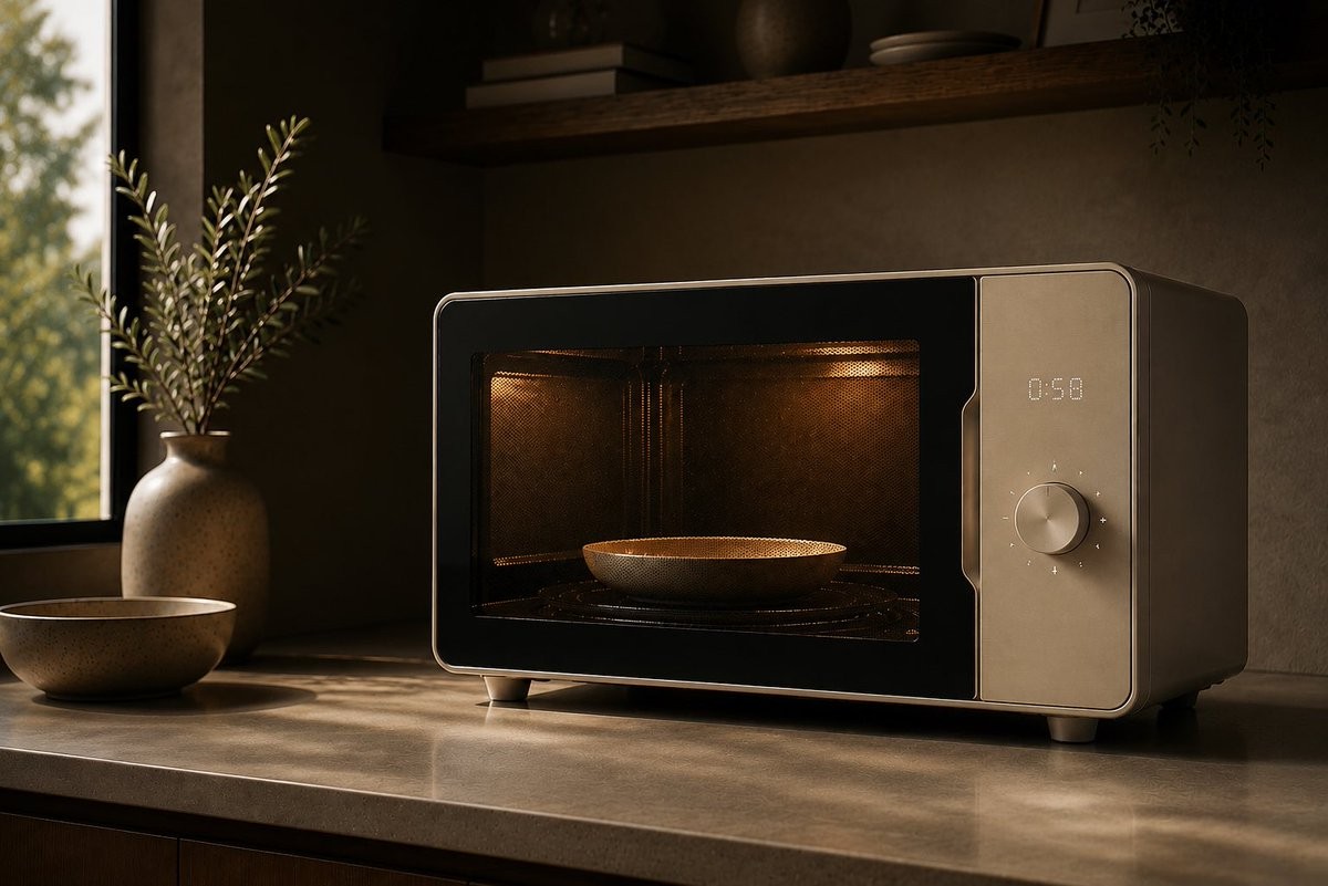 Warm Minimalist Microwave Product Photo