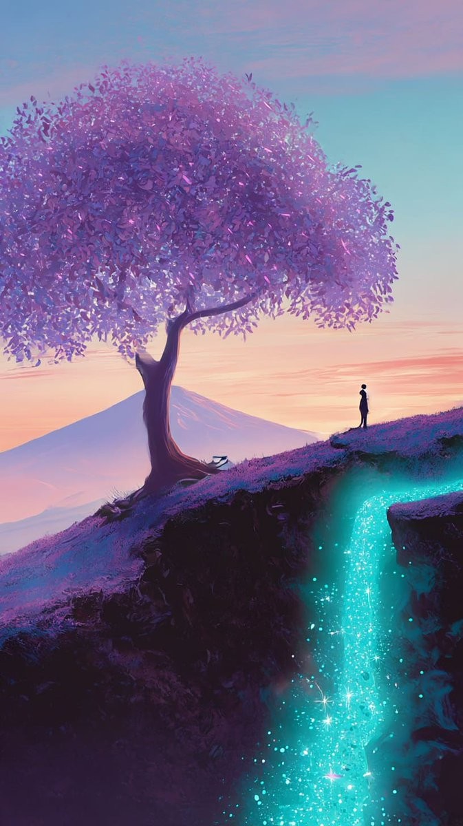Serene Landscape and Surreal Figure at Sunset