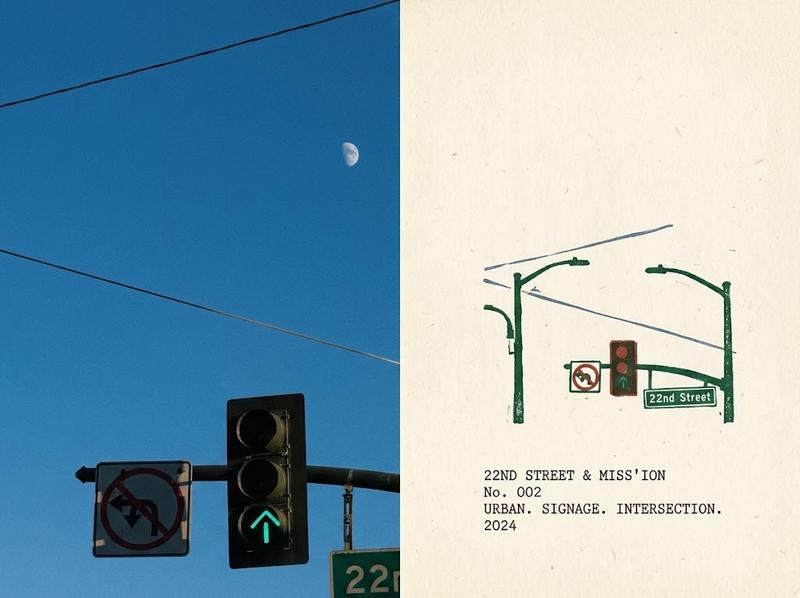 Urban Intersection Photo and Sketch Diptych