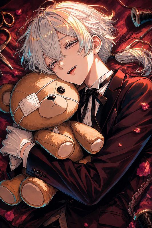Gothic Boy and Worn Teddy