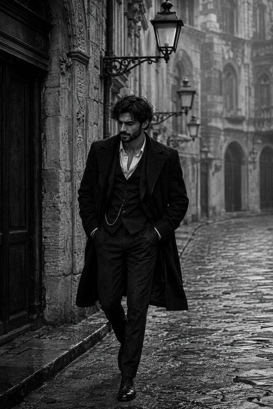 Cinematic Black and White European Street Portrait