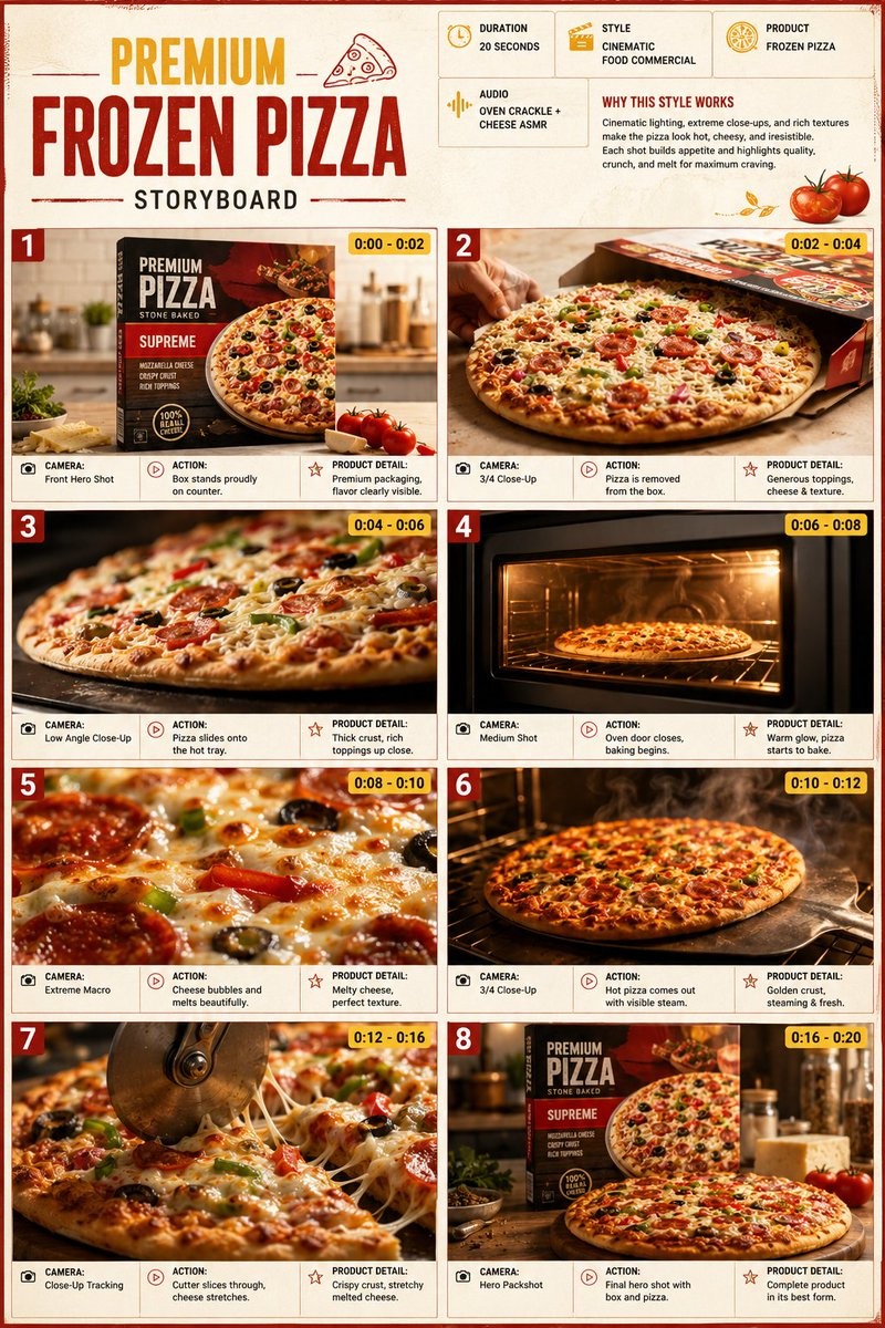 Premium Pizza Commercial Storyboard