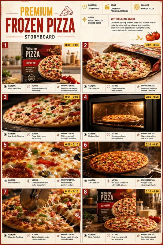Premium Pizza Commercial Storyboard