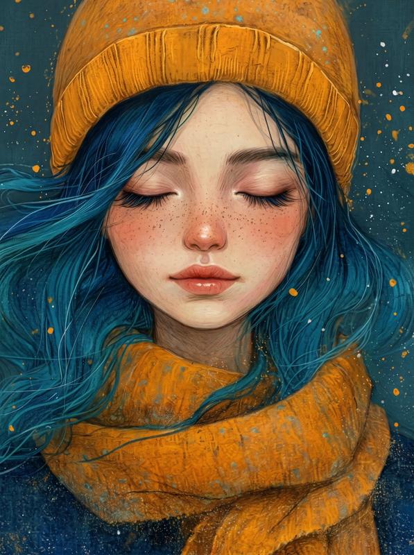 Teal-Haired Serene Portrait Illustration