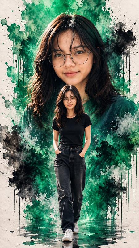 Emerald Double-Exposure Fashion Portrait
