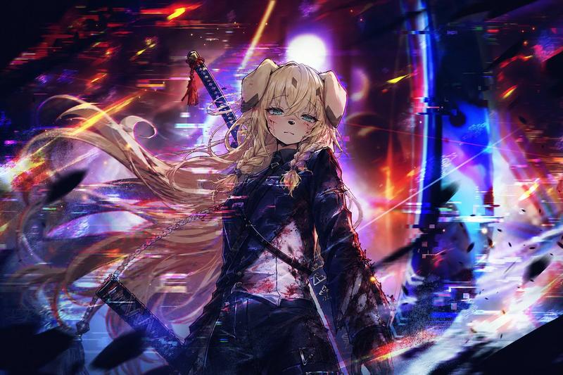Cyberpunk Dog-Eared Swordswoman