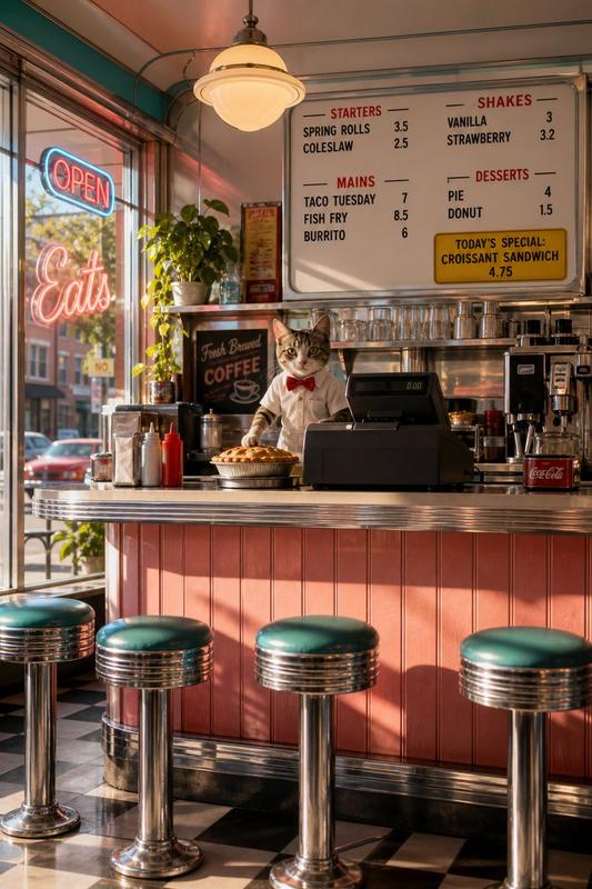 Cat Cashier Retro Diner