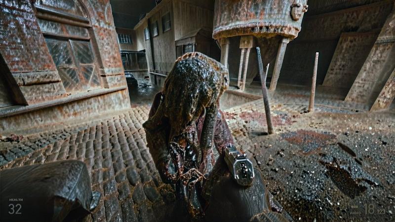 Ruined Survival-Horror FPS Scene