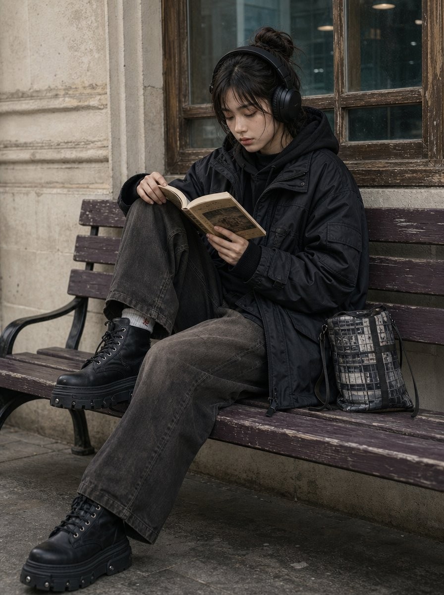 All-Black Street Reading Portrait