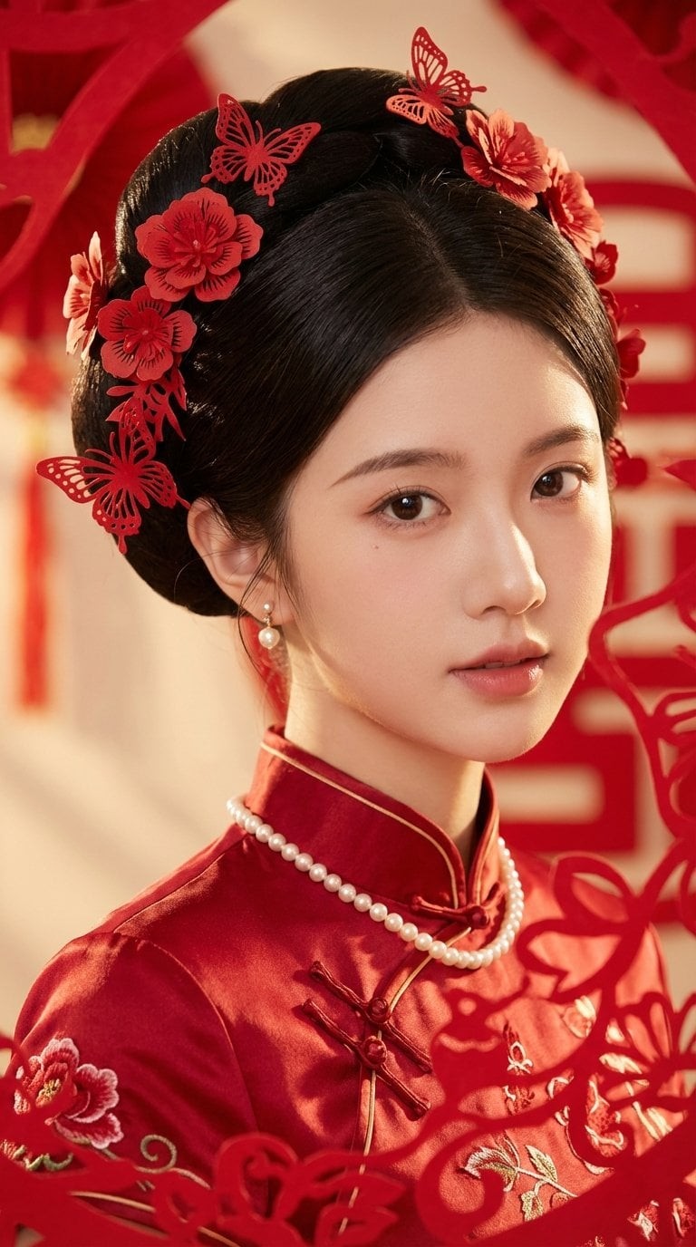 Traditional Chinese Bridal Paper-Cut Portrait